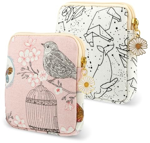 Amabro Bolsa de almacenamiento de servilletas sanitarias, 2 bolsas de período, bonita bolsa de almacenamiento de compresas sanitarias, bolsa menstrual con cremallera para mujeres, adolescentes, niñas