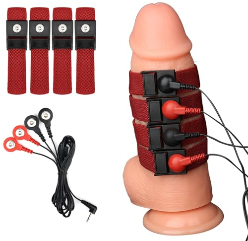 Meeteel Penisringe 4pcs mit 2 Stück schwarze Drähte Stimulationsgerät für Elektrosex