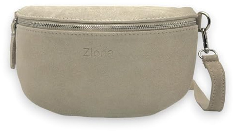 Wildleder Bauchtasche Damen Crossbody Bag Velours Gürteltasche Hüfttasche Bodybag Schultertasche Silberner Reißverschluss (Beige)