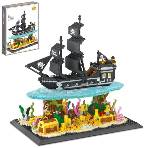 Piratenschiff Bausteine Bausatz, 4059PCS Piratenschiff Modell, Black Pearl Segelschiff Modell mit Meeresböden der Schatz, Micro Mini Baustein Set, DIY Modellbausatz Klemmbausteine Bausatz (780)