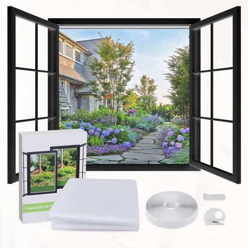 Fly Screens for Windows - Window Nets to Keep Bugs Out Fine Mesh, Max Size 59” x 70”Fits Any Size Smaller, Bug Net for Windows with Cutter Press-On Tool and Self-Adhesive Tape Easy Installation
