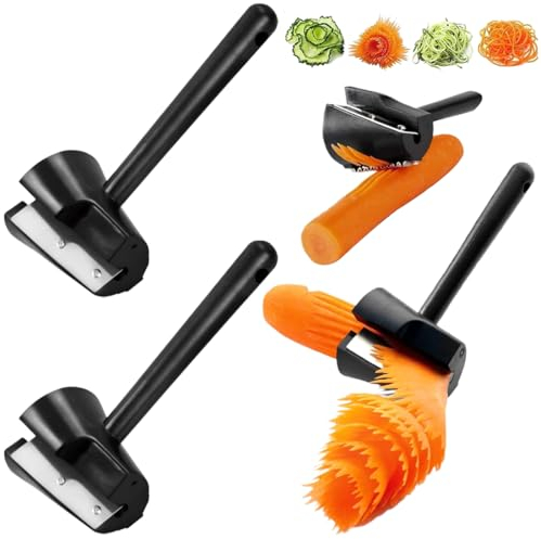 VURYAPI 2 Pezzi Spiralizer Verdure Affetta Tagliapasta - Affettatrice Spirale Vegetale portatile Riccioli di verdure Strumento di decorazione per verdure e ortaggi come carote cetrioli, 2 Pezzi(Nero
