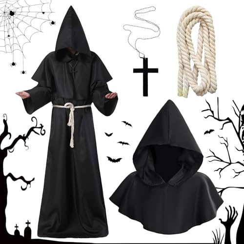 Vautvis Disfraz De Monje Sacerdote Medieval Con Cruz - Túnica Renacentista Para Adulto Halloween Carnaval (M)