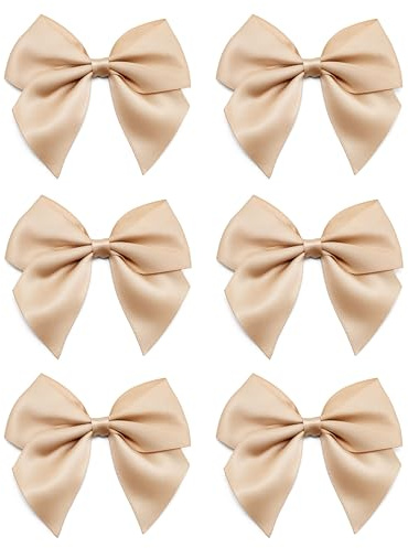 Italian Options Large Satin Ribbon Bows, Self-Adhesive Fabric Bow Decorations for Gift Wrapping, Hampers, Cake Decoration, Hair Bows, Crafts, Crafting, Champagne, 6 Pack, 10 cm