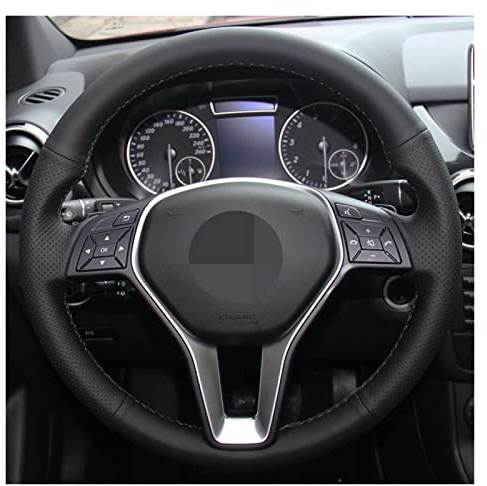 DZSHONGXINSM Coprivolante Accessori Interni Coprivolante per Auto Camoscio in Vera Pelle Nera per Mercedes per Benz Classe A per Classe B per Classe CLA B180 Copertura del Volante(4)