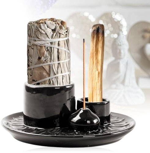 BORDEAG Soporte De Incienso De Cerámica 4 En 1, Quemador De Incienso, Cuenco De Incienso Porta Incienso, Porta-Inciensos Varillas De Incienso para Meditación Y Sala De Yoga