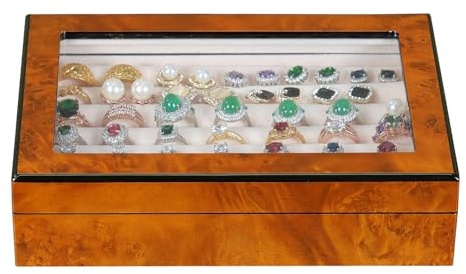 SYENS Cufflink Box, Ring Organizer Storage Case, Mens Jewelry Display Holder - Magnet Closure, Large Glass Window (Natural)