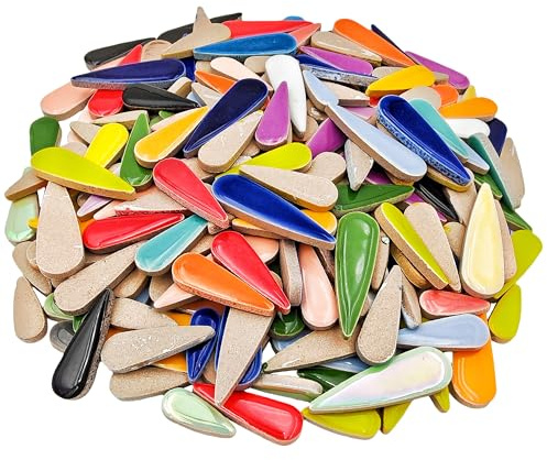 1.1lb Ceramic Mosaic Tiles,Mixed Colour Ceramic Mosaic Pieces for Crafts,Mosaic Tiles for Home Decoration or DIY Crafts,Mosaic Making Supplies (Long Raindrop Petal Shape)