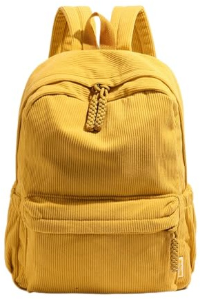 SCOFY FASHION Sac à dos de voyage en velours côtelé de grande capacité pour femme, sac à dos d'école, sac à dos minimaliste, jaune, taille unique