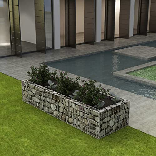 Cama elevada de gaviones de acero galvanizado para jardín 270 x 90 x 50 cm kit de borde de piedra duradero con caja de plantación