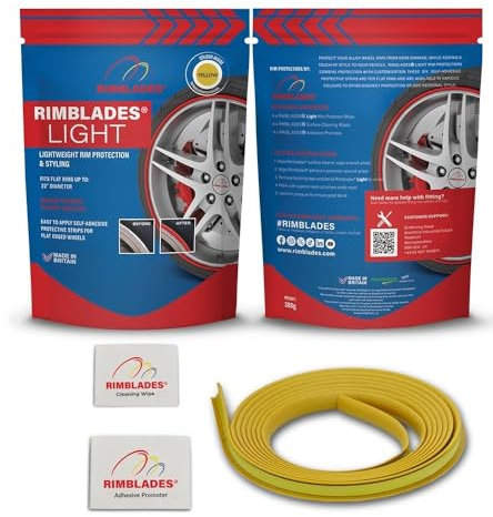 Rimblades Light Alloy Wheel Rim Protector – Single Strip (1 Wheel) – DIY Fit for Up to 22 Wheels – Affordable Rim Protection – Car Wheel Scratch Protection (Yellow)