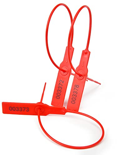 Säkerhetstaggar av plast 10 stycken Säkerhet Plast Justerbar Längd Säkerhetsförsegling Anti-manipulering Tätningar Numrerade dragband for tullen Logistik Bagage Brandsläckare(Red)