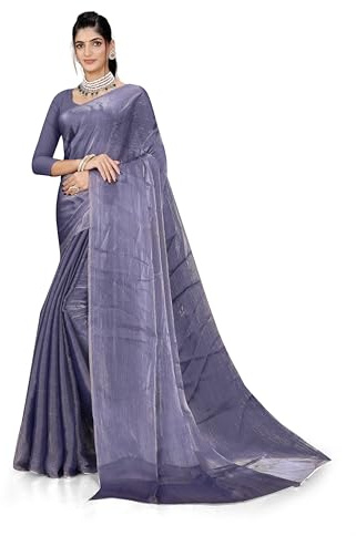 ETHNICMODE indien Sari For femme Plain Zari Chiffon Light Weight Party Wear Gold Blue Saree With Unstitched Blouse Piece-1246