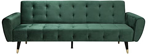 CONCEPTO FÁBRICA | Sofá Convertible de Terciopelo 3 plazas Ontario Verde | Sofá Recto Diseño Moderno | Posición Lounge Relax | Cama Supletoria | Cómodo | Ancho: 219 cm