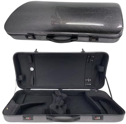Conboxus Professional Double Case Violin(4/4) & Viola(16-17inch) Carbon Fiber,With Password Lock,2 Adjustable Straps,4 Bow Holder (black)
