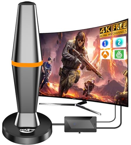 Antena TV Interior 2025,Freeview Antena HDTV Digital con Amplificador y 3M Cable Coaxial para Canales Locales,260km señal de Rango de Televisión Libre,Compatible con HD 4K 1080P-(VHF/UHF/DVB-T/DVB-T2)