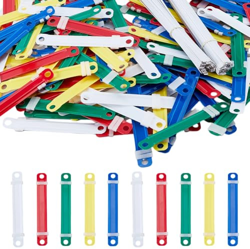 SUPERFINDINGS 150 Pièces Attaches Documents Plastique à 2 Trou 8.9cm Anneaux Reliure Pinces Reliure Colorées Attaches Fichiers Documents avec Bande Aluminium pour Bureau