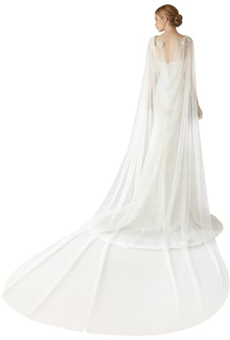 NICENEEDED Cape de Mariage en Tulle Voile de Mariée Cathédrale Long Jusqu'au Sol Cape Florale pour Femme Robe Blanche en Tulle Transparent Cape D'Épaule Capelets pour la Soirée de Mariage