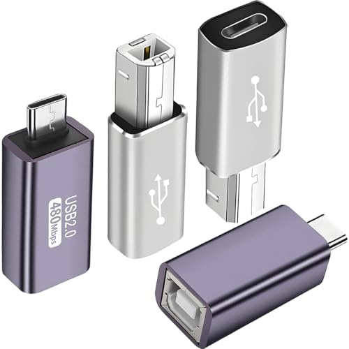 HAAMNING7 4 unidades Adaptador USB C a MIDI Conector conversión de tipo C a USB B Adaptador impresora tipo C macho a USB B hembra para piano eléctrico controlador DJ teclado e impresora