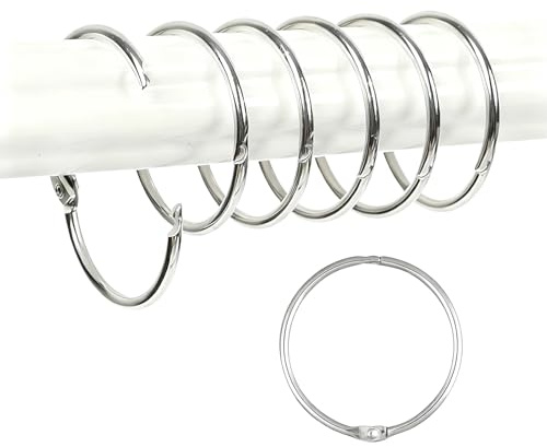 20 Anillos de Cortina de Metal 25 mm – Anillos de Libro con Gancho para Barra de Cortina y Cortina de Ducha, Fáciles de Abrir, Ideales para Baño, Ventanas y Puertas