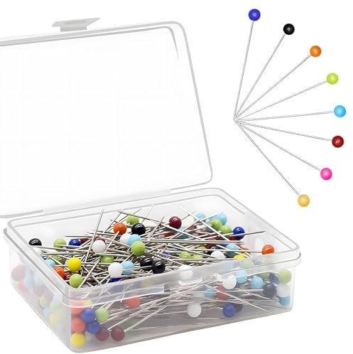 Motswedi Épingles à Tête de Verre 250 Pièces, 8 Couleurs Épingles Couture, Épingles Inox, Épingles Tête Verre Multicolores pour Couture, Patchwork, Quilting et Décoration, 37 mm, Boîte de Rangement