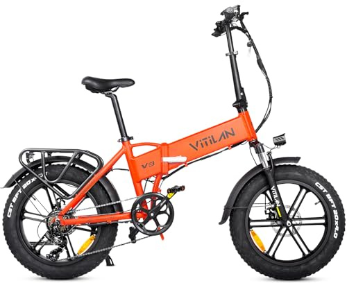 VITILAN V3 Bici Elettrica Pieghevole, E-Bike da 624Wh 13Ah Batteria Rimovibile,Pedalata Assistita per 60-80 km,7 Velocità,Massima 25 km/h, Display LCD a Colori, 20×4.0 Fat Tire (Arancione)