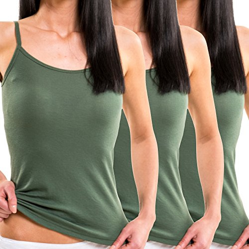 HERMKO 1560 3-pack dambärare topp – 100 % ekologisk bomull, undertröja i finribbkvalitet – mjuk, hållbar och mångsidig för varje look, OLIV, M