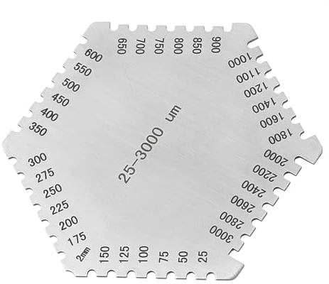 Portatile Spessimetri Esagono Pettine a film umido Hexagon in acciaio inossidabile ad alta precisione con calibro di spessore 25-3000um con custodia protettiva