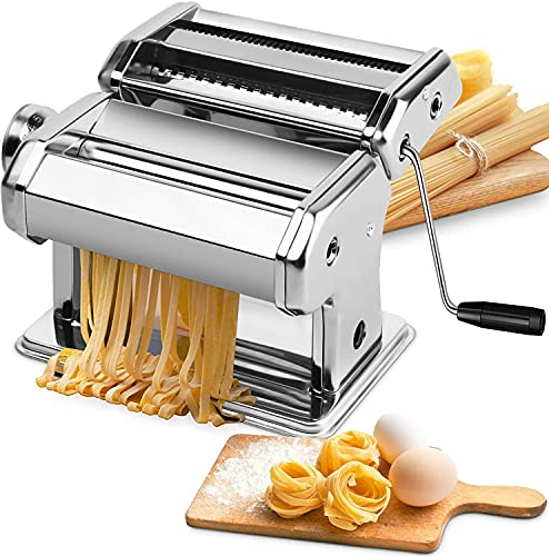 Nudelmaschine Pasta Maker Edelstahl Frische Manuell Pasta Walze Maschine Cutter mit Klemme für Spaghetti Nudeln Lasagne Bestes Pastamaschine Nudel Maschine Geschenk, Einfache Reinigung und Verwendung