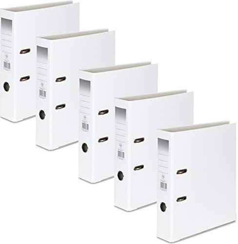 OFFICE CENTRE 5X A4 75mm Lever Arch Files, White, Metal Binder, Strong