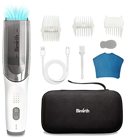 Bimirth Tondeuse à cheveux pour enfants, Tondeuse à cheveux sous vide pour bébé, silencieuse, Fonctionnement sans fil étanche, Rechargeable rapide par USB, 3 peignes de guidage (aspirateur)