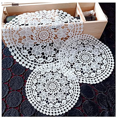 Egurs 3 Stücke Weiß Runde Spitze Deckchen Häkeln Handgemacht Spitze Untersetzer Tischset Rustikal Tisch Deckchen Dekor Häkeldeckchen für Küche Party Hochzeit Geschirr Dreamcatcher 25/30/35cm Ranke