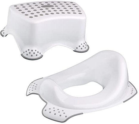 DIVCHI Toilet Training Kids Non Slip Up Step Stool + Toilet Training Seat Combo Unisex White for Safe Toddler Loo Potty Training in The Bathroom and Home (White)