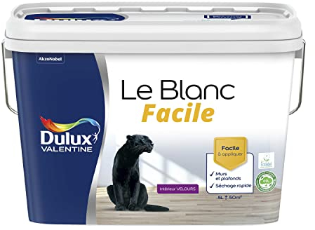 Dulux Valentine Le Blanc Facile - Peinture Intérieure Murs, Plafonds, Boiseries - Facile à appliquer - Velours Blanc 5 L