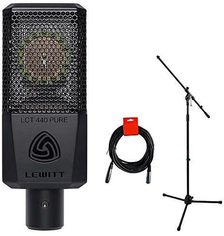 Lewitt LCT-440-Pure Single-Pattern, Condenser Microphone Bundle with Auray MS-5230F Tripod Mic Stand and XLR-XLR Cable