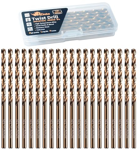RCINDUS (20PCS) 1/8 Cobalt Drill Bit, HSS M35 Metal Drill Bits for Steel, Stainless Steel, Cast Iron, Hard Plastic and Wood