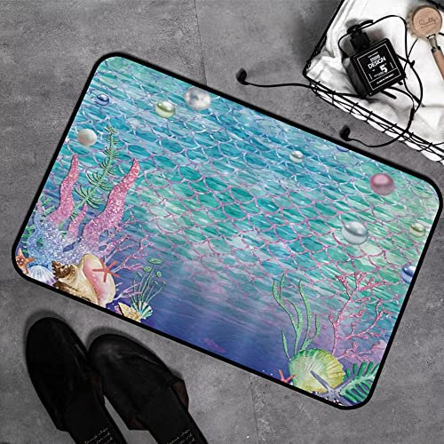 GOSUNA Memory Foam Badezimmer- 40 x 60 cm,Fischschuppen Hintergrund Muschel Koralle unter dem Meer Aquarium Ozean,Badteppich Saugfähige Rutschfester Badvorleger Waschbar Badematte