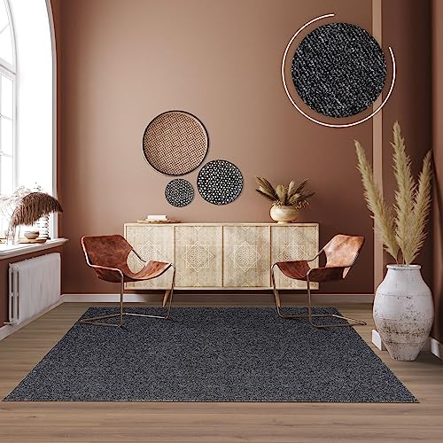TT Home Waschbarer Wohnzimmer Teppich Esszimmer Kurzflor Unifarben Melierte Optik Modern, Farbe:Anthrazit, Größe:200x280 cm