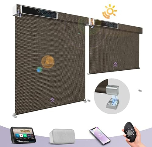 Graywind Elektrische Rollos Außen nach Maß, Wasserdicht UV-Schutz Smart Rollo Aussen, Solarbetrieben Elektrische Jalousie Außen mit Fernbedienung Kompatibel Alexa Google, 3% Chocolate