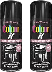 SDMAX Quick Drying Black Aerosol, Satin Black Spray Paint, Multipurpose Black Satin Paint for Wood, Metal, Indoor & Outdoor Surfaces (250 ml) (2 Pcs)