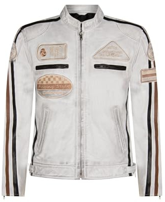 Herr äkta racing svart nappa läder motorcykel jacka .., Vitt, 5XL