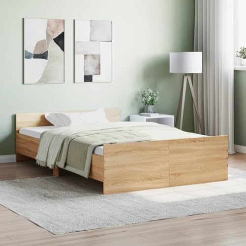 Gecheer Giroletto con Testiera e Pediera Rovere Sonoma 120x200 cm,Struttura Letto,Giroletto,Singolo,Matrimoniale,Giroletto Una Piazza e Mezza,Giroletto in Legno,Telaio del Letto a Piattaforma,#1