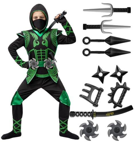 Spooktacular Creations Set Costume Deluxe Ninja Verde con Accessori in Schiuma Ninja, Giocattoli per Bambini Kung Fu Outfit Idee per Halloween (Piccolo (5-7 Anni))