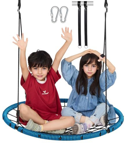VEVOR Spider Web Saucer Swing, 40 Inch Round Swings for Kids Outdoor, 750lbs Weight Capacity Saucer Tree Swing, Stable Woven Rope Swing Seat with Tree Hanging Straps and Adjustable Multi-Strand Ropes