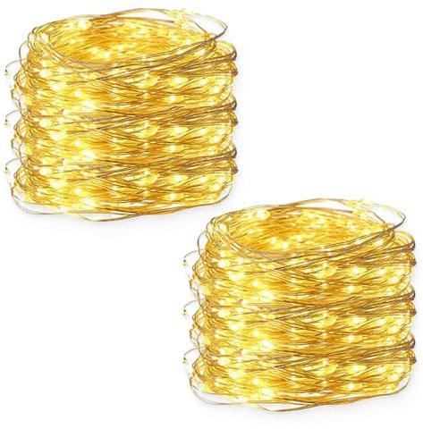 ZOMKIFA 2 Pcs 50 LEDs Stringa Luci Led, Filo d'Argento 5 metri Ghirlanda, Catena Luminosa, Lucine Led Decorative per Feste, Matrimoni, Giardino e Decorazione Natalizia (bianco caldo)