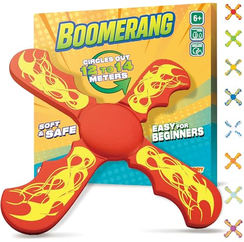 ANCORY Boomerang for Kids, 12m Range - Flying Boomerang Toy - Water Floating Easy-to-Throw Outdoor Toys, Red