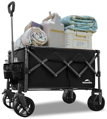 Naturehike 120kg Carro Playa Plegable con Ruedas Grandes, Carrito Camping Transporte para Jardín, Gran Vagón Plegable con Manija Ajustable & Bolsillos