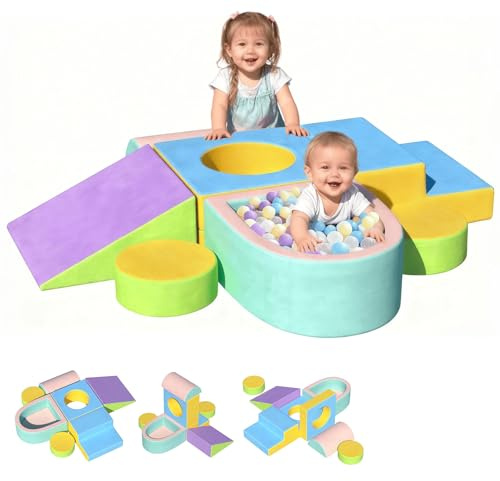 JUOIFIP 8 PCS di mattoncini in Schiuma per Bambini con mattoncini Morbidi Colorati e Blocchi da Arrampicata per Bambini da 1 a 3 Anni, Set da Arrampicata e Gattonamento per Interni