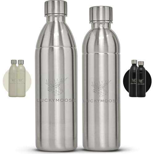 Luckymoose Infinity Edelstahlflasche Set (1,1L+0,75l) kompatibel mit SodaStream DUO & TERRA Wassersprudler – Umweltfreundlich, Bruchsicher und Spülmaschinenfest – 304 Edelstahl statt Plastik