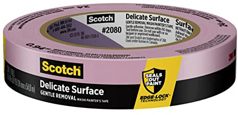 Scotch Delicate Surfaces Painters Tape, 0.94 in x 60 yd, Damage-Free Painting Prep, Protect Delicate Surfaces, UV & Sunlight Resistant, Solvent-Free Adhesive, Indoor Masking Tape, 1 Roll (2080EL-24E)